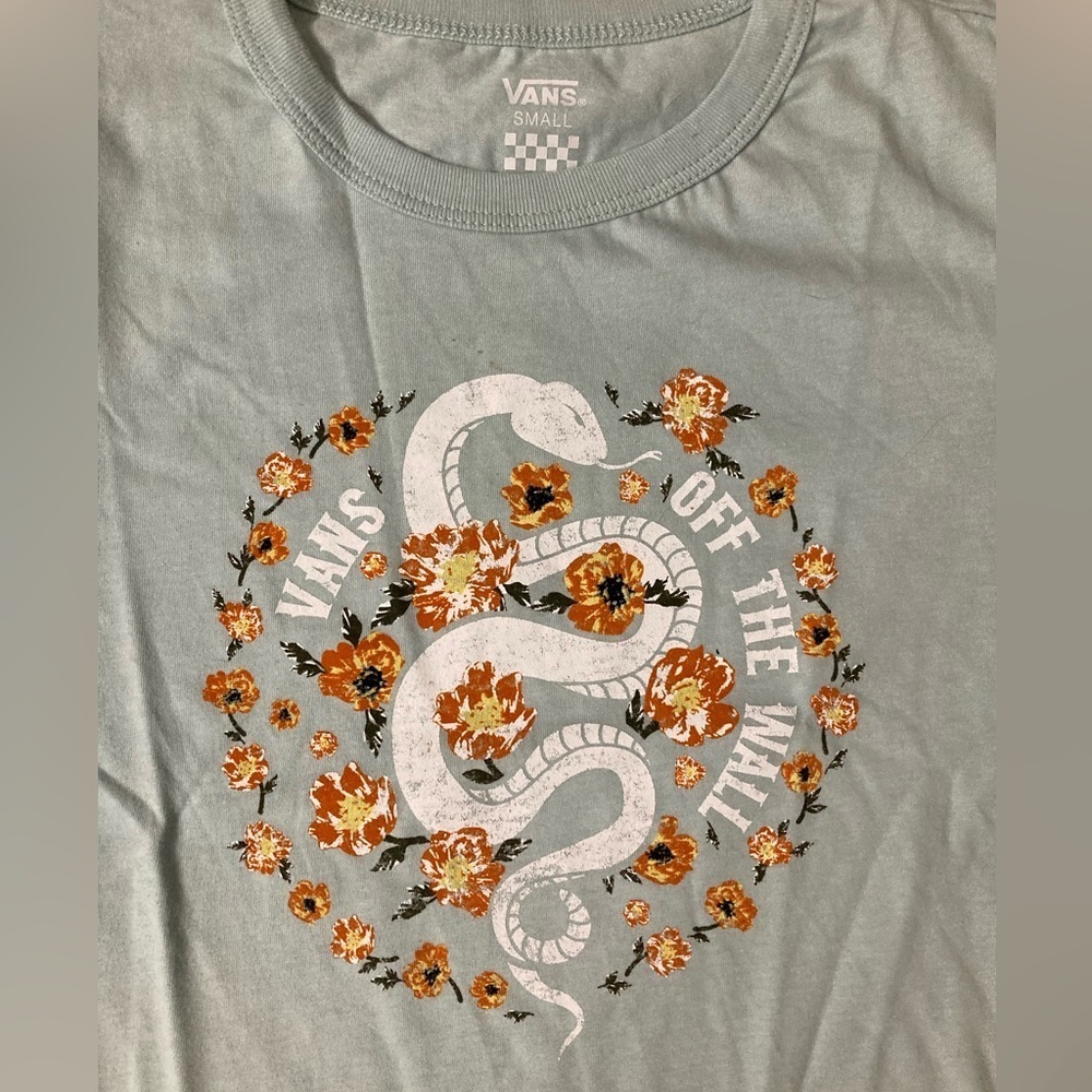 NWOT Vans Women’s Small Light Teal Snake Floral Shirt